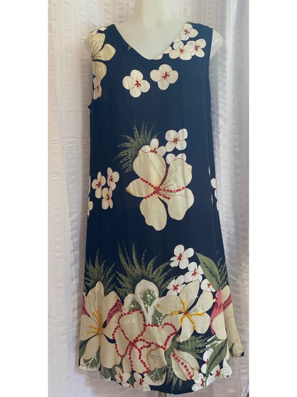 La Cera Navy Floral Vintage 90's Sleeveless Midi Dress